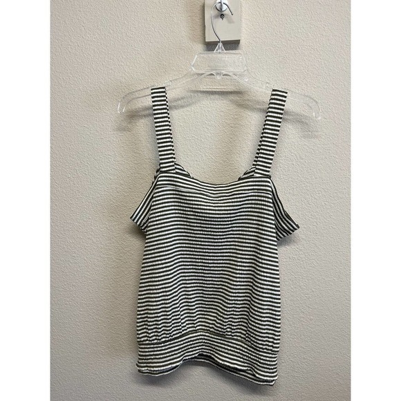 Loft Outlet XL Green Cream Striped Tank Top Button Detail Linen Blend Women NEW - Picture 9 of 10